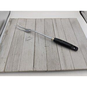 Vintage EKCO Halo Solid Meat Utility Fork Black Wood Handle 12 3/4"